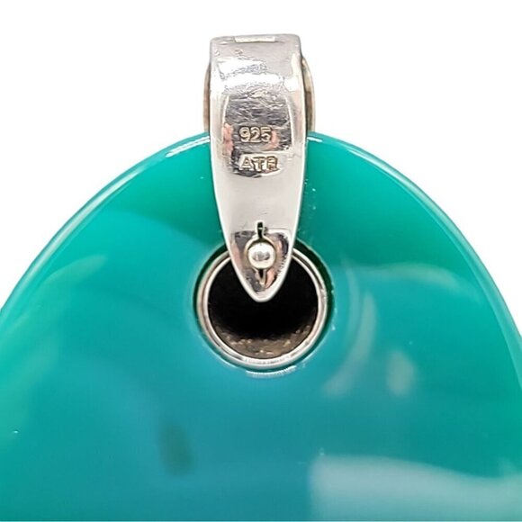 ATR Sterling Silver Green Onyx Pendant Oval Gemstone Signed 925 - Picture 7 of 12